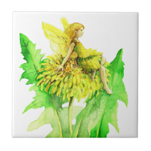 Azulejo De Cerâmica Uma pintura de cor d'água fada e dandelion