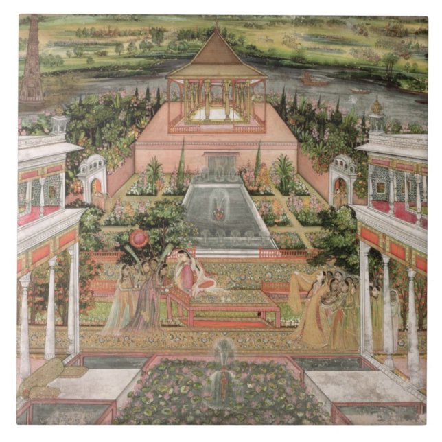 Azulejo De Cerâmica Uma princesa de Mughal em seu jardim (gouache no (Frente)