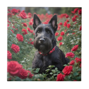 Azulejo De Cerâmica "Uma Rosa vermelha para o Black Scottish Terrier"