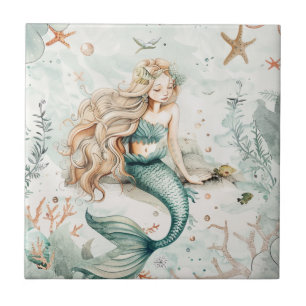 Azulejo De Cerâmica Uma Sereia Fofa