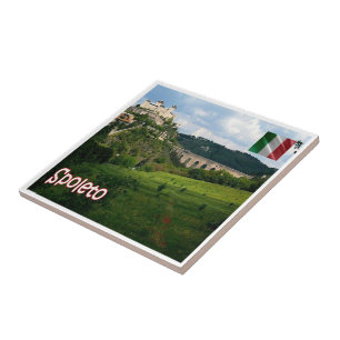 Azulejo De Cerâmica UMB010 SPOLETO, Panorama, Úmbria, Itália,