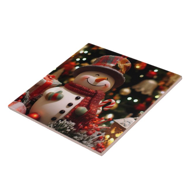 Azulejo De Cerâmica Un bonhomme de neige joyeux pour les fêtes  (Lateral)