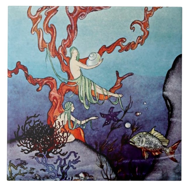 Azulejo De Cerâmica "Under the Sea", por Viriginia Frances Sterrett (Frente)