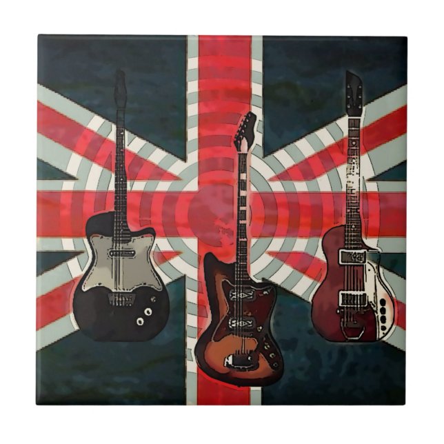 Azulejo De Cerâmica União Britânica Jack Flag Rock Roll Electric Guita (Frente)