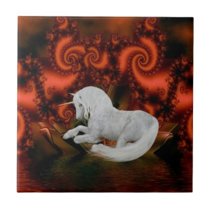 Azulejo De Cerâmica Unicorn Andando Fantasia Arte Animal