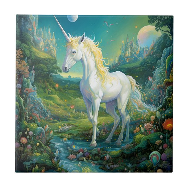 Azulejo De Cerâmica Unicorn Fantasy Art (Frente)