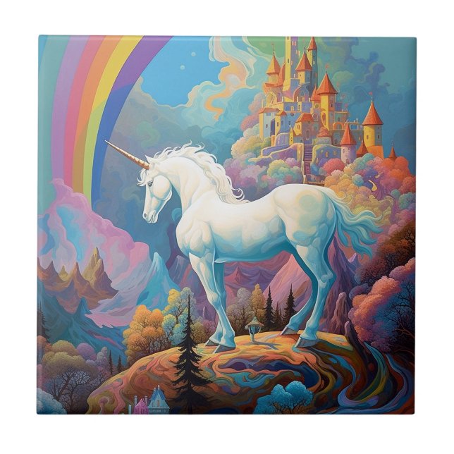 Azulejo De Cerâmica Unicorn Fantasy Art (Frente)
