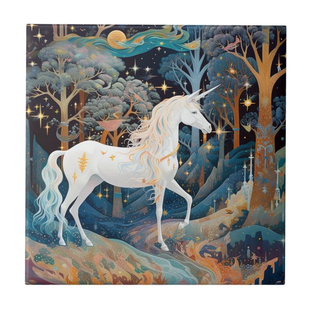 Azulejo De Cerâmica Unicorn Fantasy Art (Frente)
