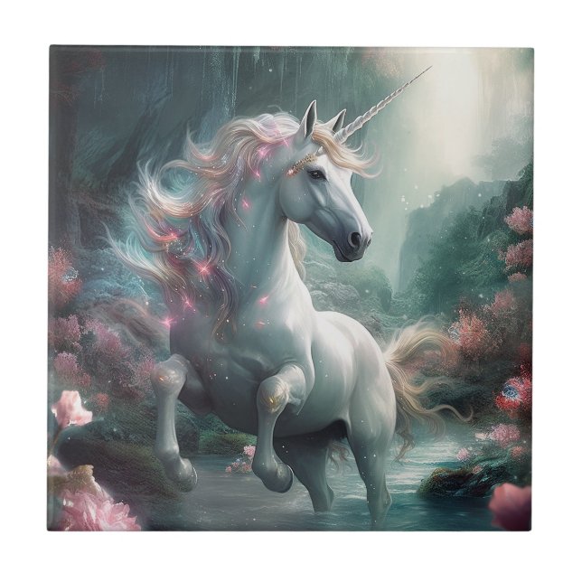 Azulejo De Cerâmica Unicorn Fantasy Art (Frente)