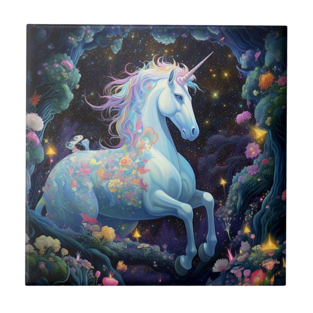 Azulejo De Cerâmica Unicorn Fantasy Art (Frente)