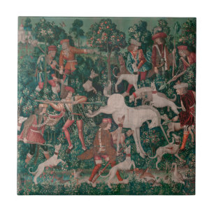 Azulejo De Cerâmica Unicorn Hunt Medieval Art - Unicórnio Defende-Se