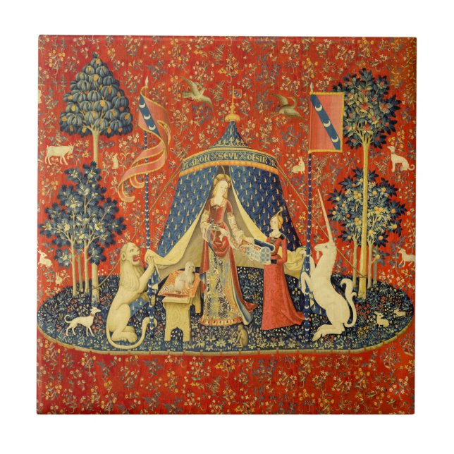 Azulejo De Cerâmica Unicorn Tapestries Lady Legend Medieval (Frente)