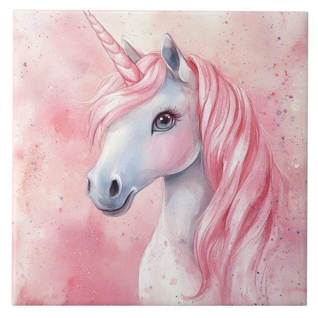 Azulejo De Cerâmica Unicórnio Cor-de-Rosa Blush (Frente)