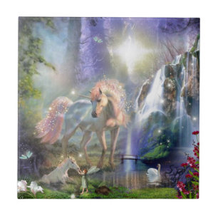 Azulejo De Cerâmica unicórnio e bebê da mãe da fantasia