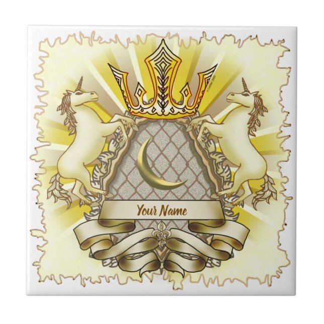 Azulejo De Cerâmica Unicórnio Escudo da Coroa (Frente)