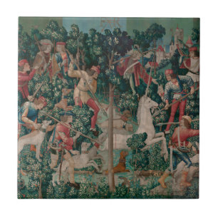 Azulejo De Cerâmica Unicórnio Hunt Medieval Art - Unicórnio É Ataca