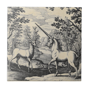 Azulejo De Cerâmica Unicórnio na floresta