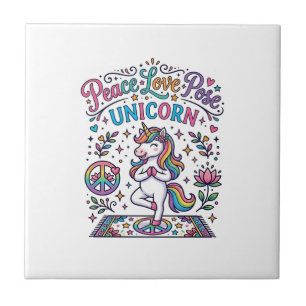 Azulejo De Cerâmica Unicórnio Paz Amor Pose Unicórnio Fundo Branco S