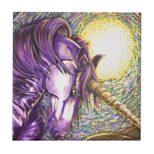 Azulejo De Cerâmica unicórnio roxo (Frente)