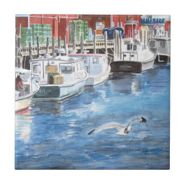 Azulejo De Cerâmica Union Wharf Portland, Maine Watercolor