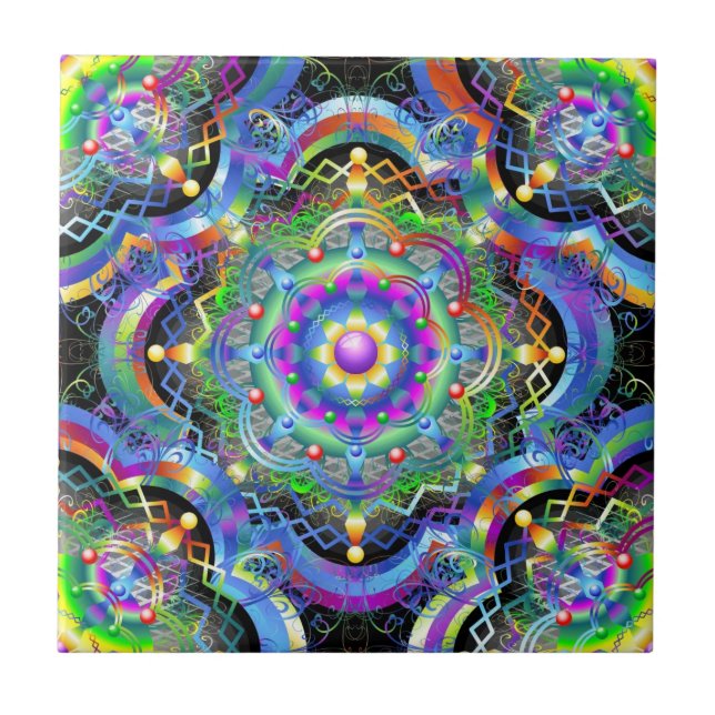 Azulejo De Cerâmica Universo Mandala Cores Psicodélicas (Frente)