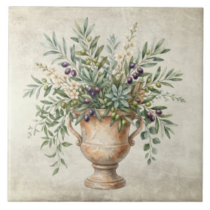Azulejo De Cerâmica Urna Mediterrânea da Toscana Azeitonas Rústico