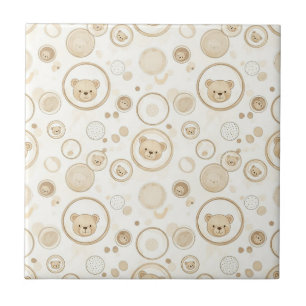 Azulejo De Cerâmica Ursa Teddy Bear Círculo Padrão Bege Bebê (1)