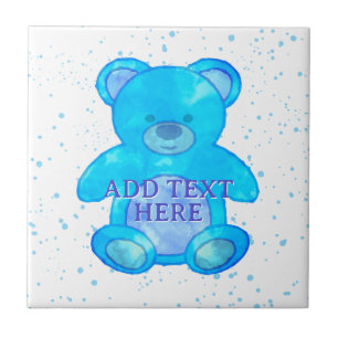 Azulejo De Cerâmica Urso Bebê Escuro em Texto Personalizado Azul