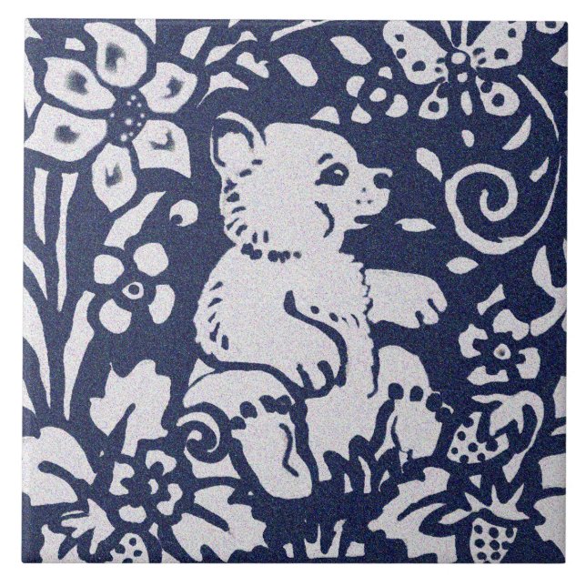 Azulejo De Cerâmica Urso Cinza Azul Granite Pedra Arte Animal (Frente)