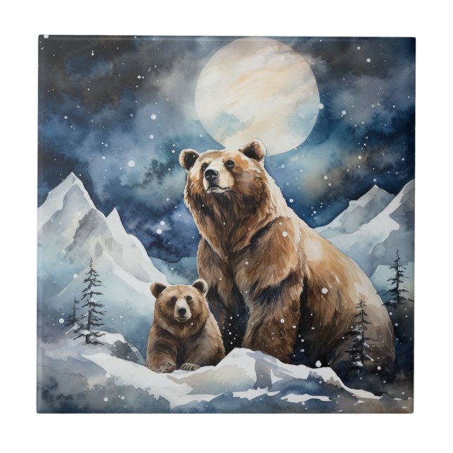 Azulejo De Cerâmica Urso Cinzento e Bebê (Frente)