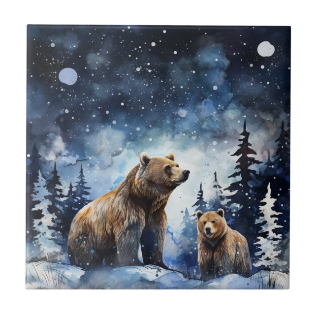 Azulejo De Cerâmica Urso Cinzento e Bebê (Frente)