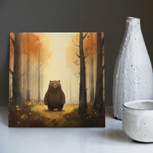 Azulejo De Cerâmica Urso de Aquarela em Florestas para Crianças