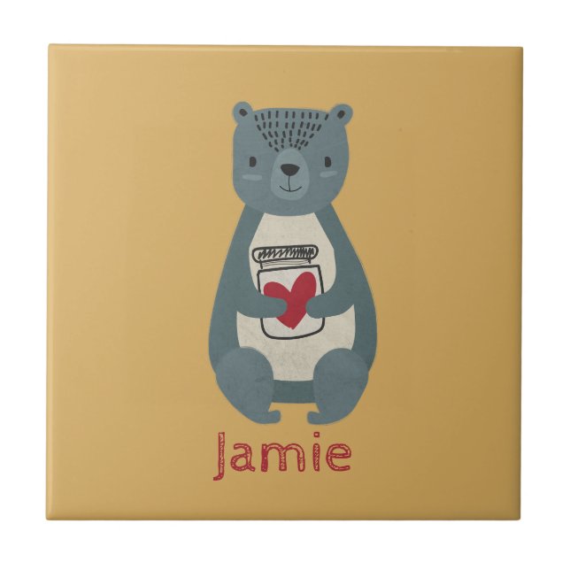 Azulejo De Cerâmica Urso de Cinza bonito (Frente)