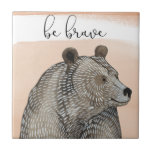 Azulejo De Cerâmica Urso de fofinhos | Ser Corajoso<br><div class="desc">Este impressão de aquarela apresenta um urso sorridente com uma frase fofa | Por Grace Popp</div>
