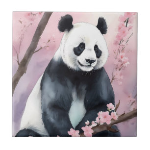 Azulejo De Cerâmica Urso de Panda de Pintura em Aquarela