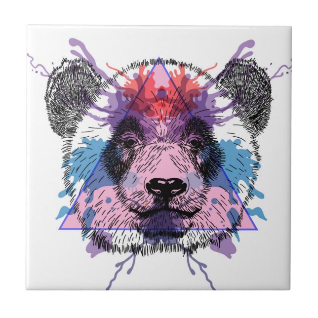 Azulejo De Cerâmica Urso de panda geométrico (Frente)