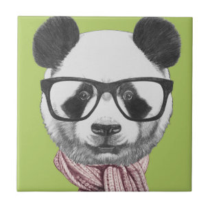 Azulejo De Cerâmica Urso de panda pronto do inverno