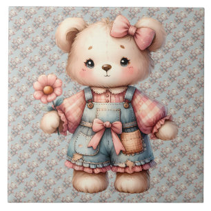 Azulejo De Cerâmica Urso de Pastel, Segurando Sobremesas para Vestir F