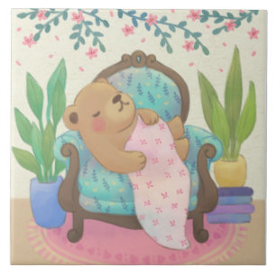 Azulejo De Cerâmica Urso de pelúcia em ilustração de poltrona vintage
