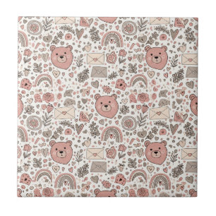 Azulejo De Cerâmica Urso de pelúcia marrom fofo Berçário Arco-íris