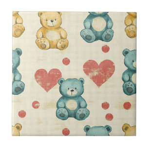Azulejo De Cerâmica Urso de pelúcia xadrez em estilo shabby chic vinta