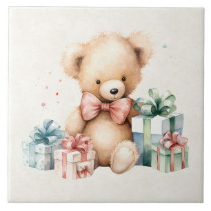 Azulejo De Cerâmica Urso de Teddy Bonito com Presentes de Natal