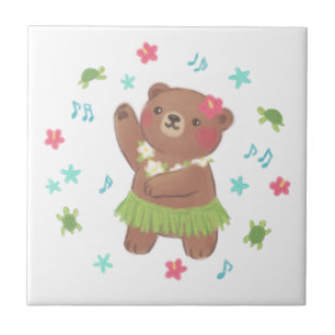 Azulejo De Cerâmica Urso de Teddy na Ilustração do Havaí
