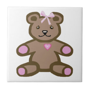 Azulejo De Cerâmica Urso de ursinho cor-de-rosa com coração do amor