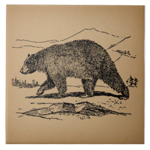 Azulejo De Cerâmica Urso de Vintagem Ilustrado com Arte Antecipada
