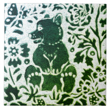 Urso em Batik Moderno Verde Azul Floral Floresta