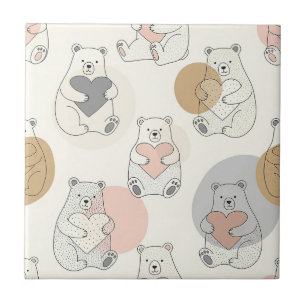 Azulejo De Cerâmica Urso Fofo e Corações -- Berçário Pastel (10)