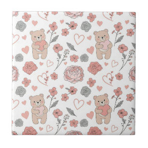 Azulejo De Cerâmica Urso Fofo e Corações -- Berçário Pastel (13)