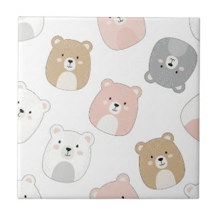 Azulejo De Cerâmica Urso Fofo e Corações -- Berçário Pastel (2)