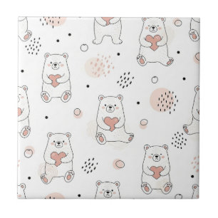 Azulejo De Cerâmica Urso Fofo e Corações -- Berçário Pastel (7)